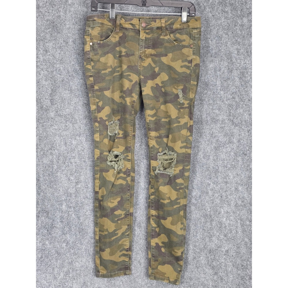 Judy‎ Blue Camouflage Distressed Skinny Jeans Size 11/30 Camo Print Denim Casual